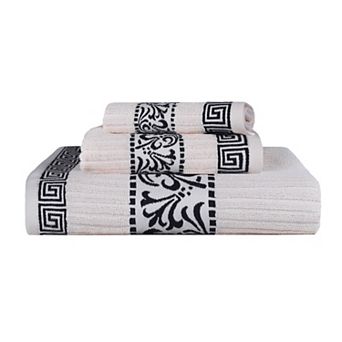 SUPERIOR 3 pc Athens Cotton With Greek Scroll & Floral Pattern Towel Set