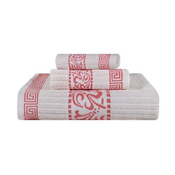 SUPERIOR 3 pc Athens Cotton With Greek Scroll & Floral Pattern Towel Set