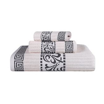 SUPERIOR 3 pc Athens Cotton With Greek Scroll & Floral Pattern Towel Set