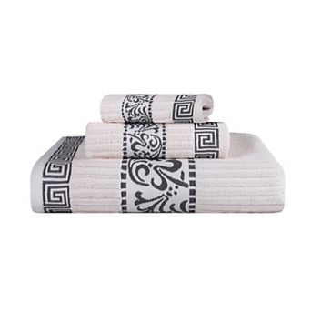 SUPERIOR 3 pc Athens Cotton With Greek Scroll & Floral Pattern Towel Set