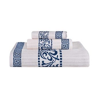 SUPERIOR 3 pc Athens Cotton With Greek Scroll & Floral Pattern Towel Set