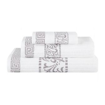 SUPERIOR 3 pc Athens Cotton With Greek Scroll & Floral Pattern Towel Set