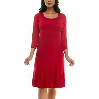 Women's Nina Leonard Elbow Sleeve Fit-&-Flare Dress