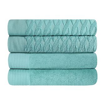 SUPERIOR 4 pc Herringbone Turkish Cotton Bath Towel Set