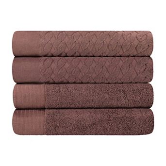 SUPERIOR 4 pc Herringbone Turkish Cotton Bath Towel Set
