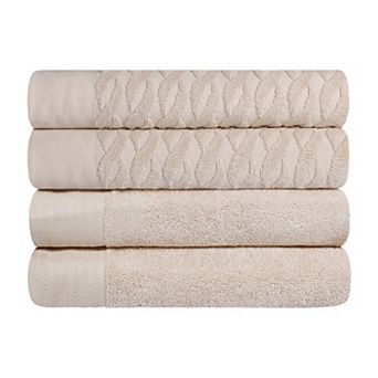 SUPERIOR 4 pc Herringbone Turkish Cotton Bath Towel Set