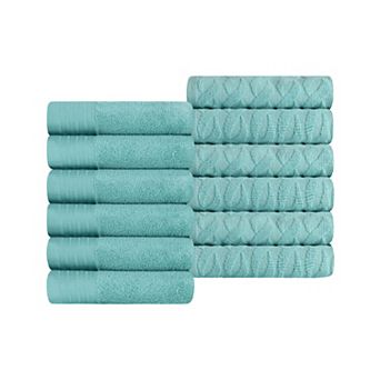 SUPERIOR 12 pc Herringbone Turkish Cotton Washcloth Set