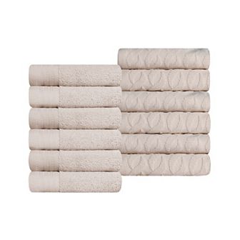 SUPERIOR 12 pc Herringbone Turkish Cotton Washcloth Set