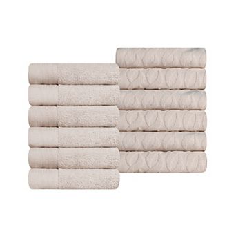 SUPERIOR 12 pc Herringbone Turkish Cotton Washcloth Set
