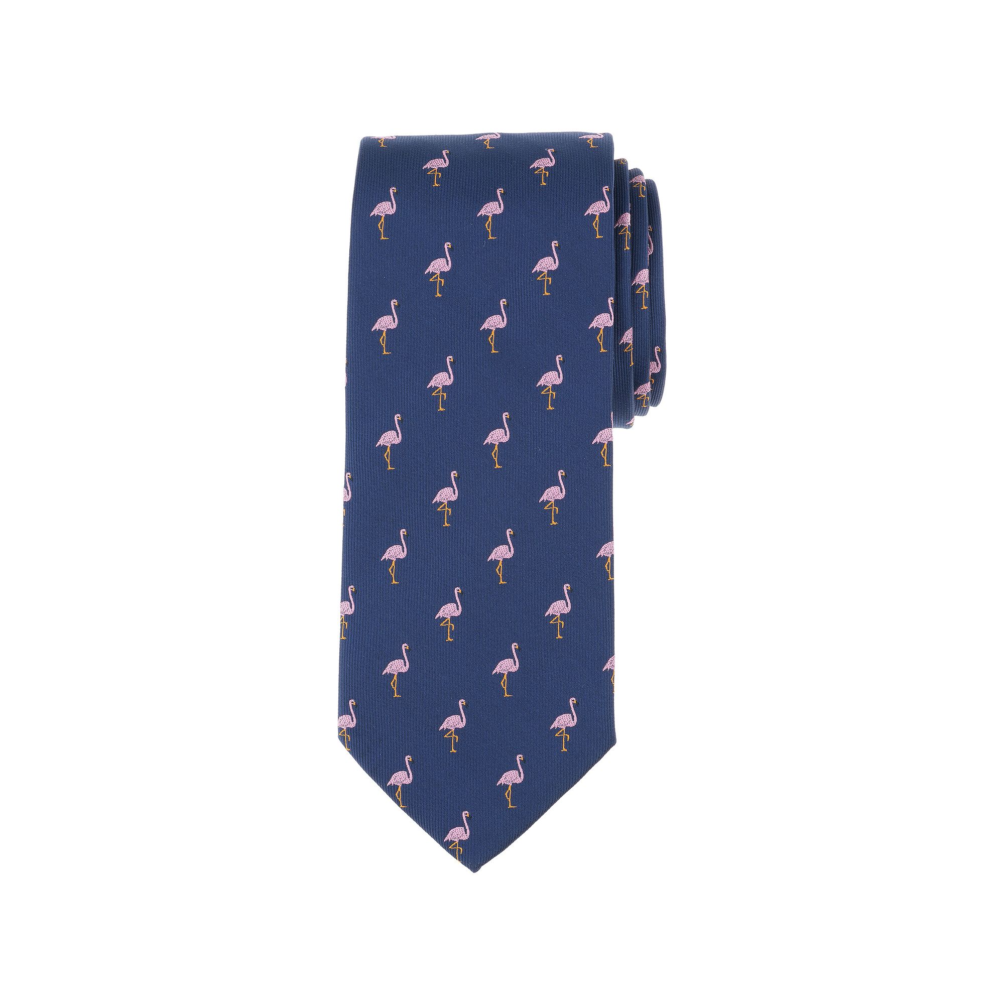 Mens Bespoke Tropical Patterned Tie, Navy Pink