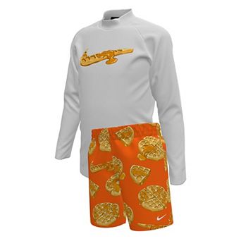 Boys Nike Little Kids' Waffle Long-Sleeve Hydroguard and Volley Shorts Set