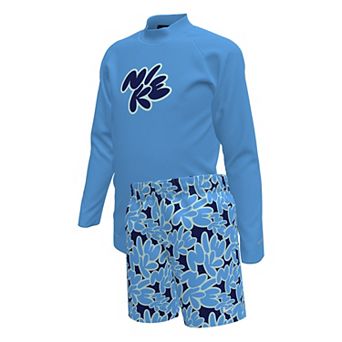 Boys Nike Little Kids' Long-Sleeve Hydroguard and Volley Shorts Set