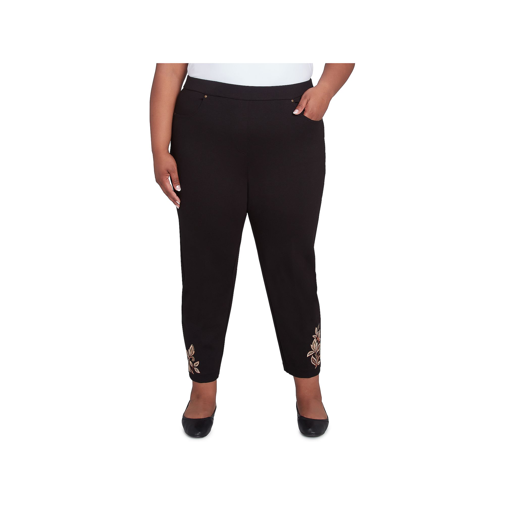 Plus Size Alfred Dunner Embroidered Leaf Short Length Pant, Womens, Size: 