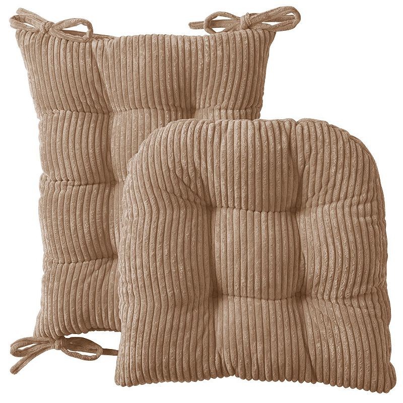 Sweet Home Collection Velvet Ribbed Non Slip Rocking Chair Cushion Set  Taupe  2 Piece