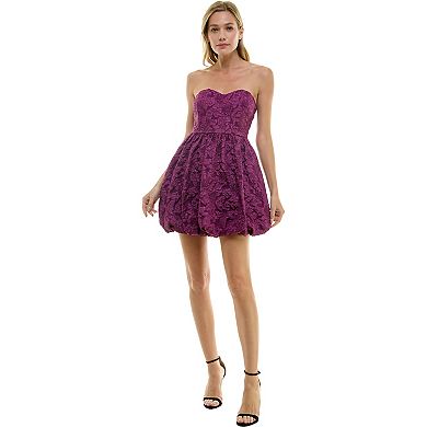 Juniors' Invitée Floral Strapless Balloon Hem Mini Dress