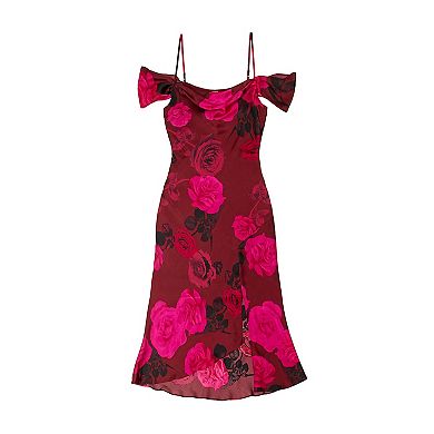 Juniors' Invitée Cowl Neck Cold Shoulder Midi Slit Dress