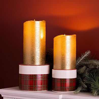 Melrose Plaid Ceramic Candle Holder Table Decor 2-Piece Set