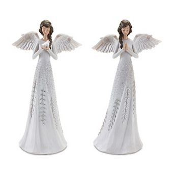 Melrose Silver-Tone Floral Angel Figurine Table Decor 2 pc Set