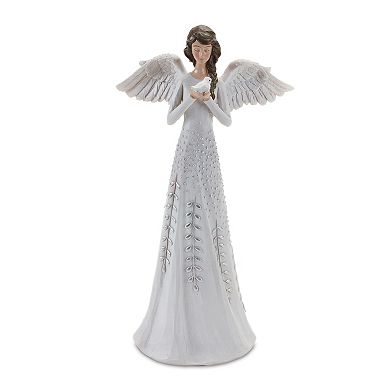 Melrose Silver-Tone Floral Angel Figurine Table Decor 2-Piece Set