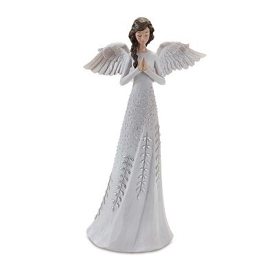 Melrose Silver-Tone Floral Angel Figurine Table Decor 2-Piece Set