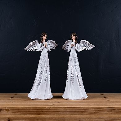 Melrose Silver-Tone Floral Angel Figurine Table Decor 2-Piece Set