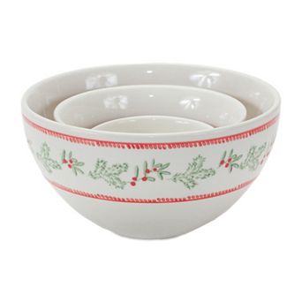 Melrose Mistletoe Print Nestling Stoneware Bowls 3 pc Set