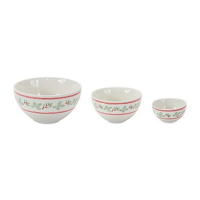 Melrose Mistletoe Print Nestling Stoneware Bowls 3-Piece Set