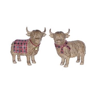 Melrose Highland Cow Winter Figurine 2 pc Set