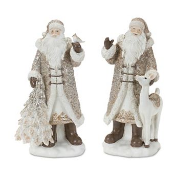Melrose Silver-Tone Santa Figurine with Deer Table Decor 2 pc Set