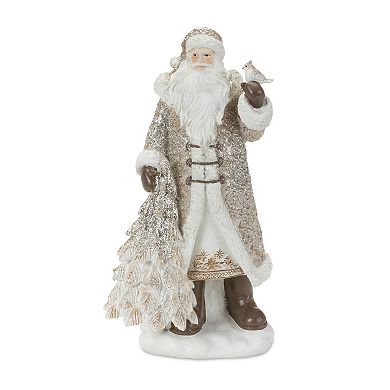 Melrose Silver-Tone Santa Figurine with Deer Table Decor 2-Piece Set