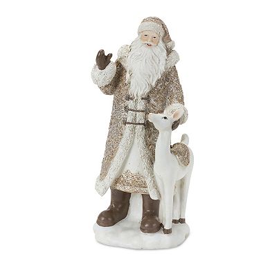 Melrose Silver-Tone Santa Figurine with Deer Table Decor 2-Piece Set