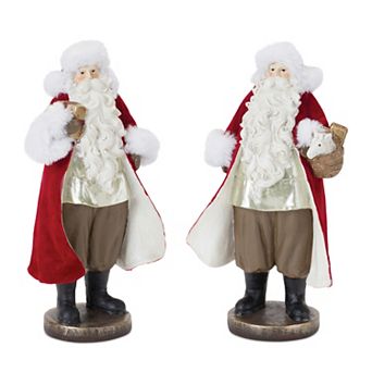 Melrose Flocked Classic Santa Figurine Table Decor 2 pc Set