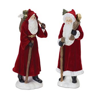 Melrose Hooded Traveling Santa Christmas Figurines 2 pc Set