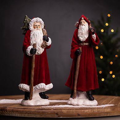 Melrose Hooded Traveling Santa Christmas Figurines 2-Piece Set