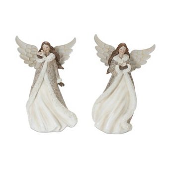 Melrose Silver-Tone Winter Christmas Angel Figurines 2 pc Set
