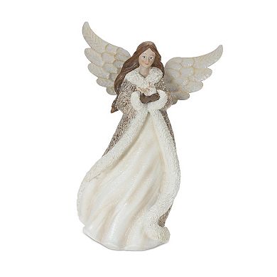 Melrose Silver-Tone Winter Christmas Angel Figurines 2-Piece Set