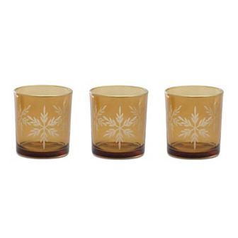 Melrose Glass Snowflake Frosted Candle Holder Table Decor 3 pc Set