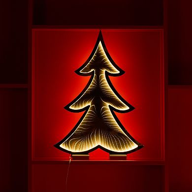 Melrose Light-Up Christmas Tree Infinity Mirror Floor Decor
