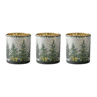 Melrose Frosted Pine Glass Candle Holder Table Decor 3 pc Set