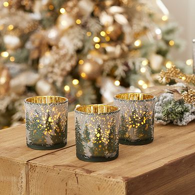 Melrose Frosted Pine Glass Candle Holder Table Decor 3 pc Set