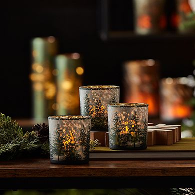 Melrose Frosted Pine Glass Candle Holder Table Decor 3 pc Set