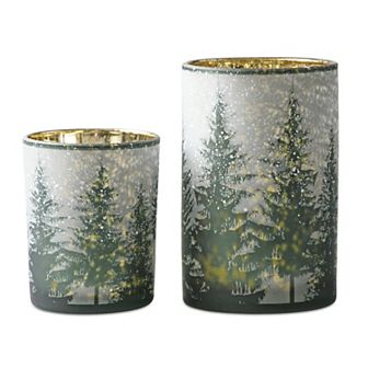 Melrose Frosted Pine Glass Candle Holder Table Decor 2 pc Set