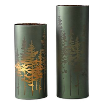 Melrose Frosted Pine Glass Candle Holder Table Decor 2 pc Set