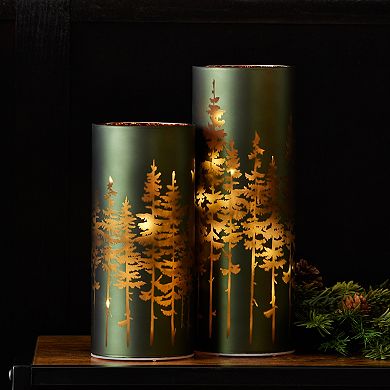 Melrose Frosted Pine Glass Candle Holder Table Decor 2 pc Set