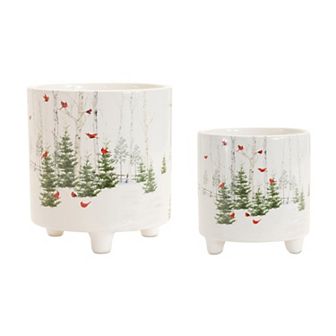 Melrose Winter Cardinal Forest Planter 2 pc Set