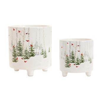 Melrose Winter Cardinal Forest Planter 2 pc Set