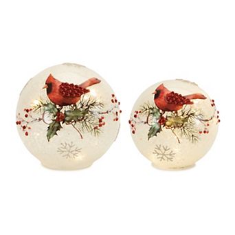 Melrose LED Frosted Cardinal Berry Globe Table Decor 2 pc Set