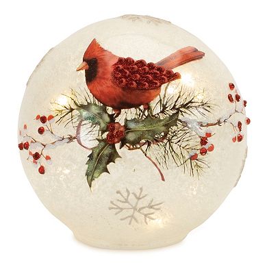 Melrose LED Frosted Cardinal Berry Globe Table Decor 2 pc Set