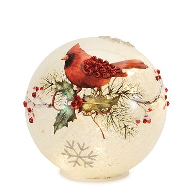 Melrose LED Frosted Cardinal Berry Globe Table Decor 2 pc Set