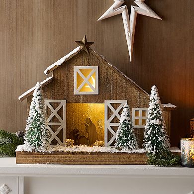 Melrose LED Flocked Nativity Stable Table Decor